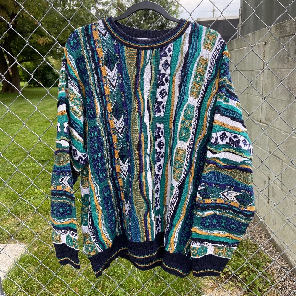 Vintage 90s Florence Tricot Sweater Mens XL Colorful Coogi Style Sweatshirt AOP